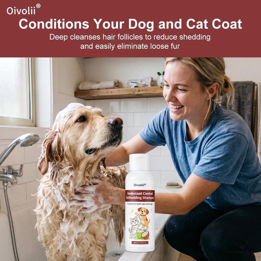 Deshedding Shampoo for Dogs Cats Undercoat Control Reduce Shedding Coconut Argan Oil Keratin Strengthens Coat Panthenol Hydrates
