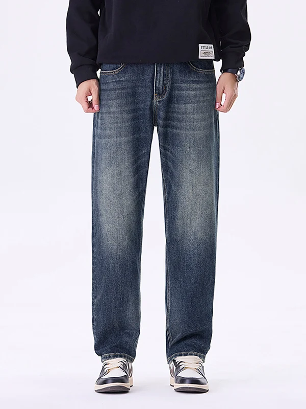 

High-End American Retro Washed Denim Jeans Men's Spring Autumn Loose Straight Leg Casual Versatile Long Pants