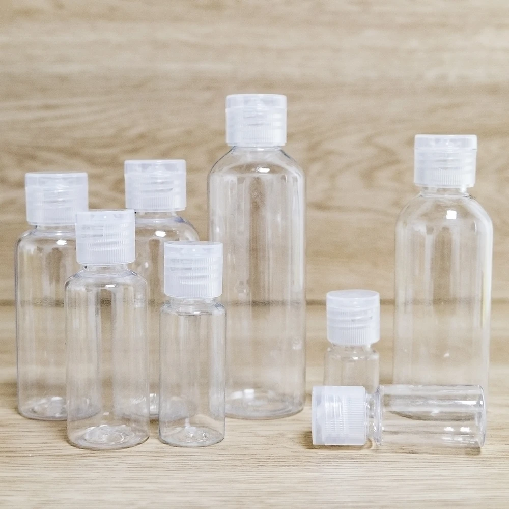 

5ml to 100ml PET Plastic Bottle with Flip Cap Refillable Transparent Squeeze Travel Fill Vials Small Sample Jars 20Pcs or 100Pcs