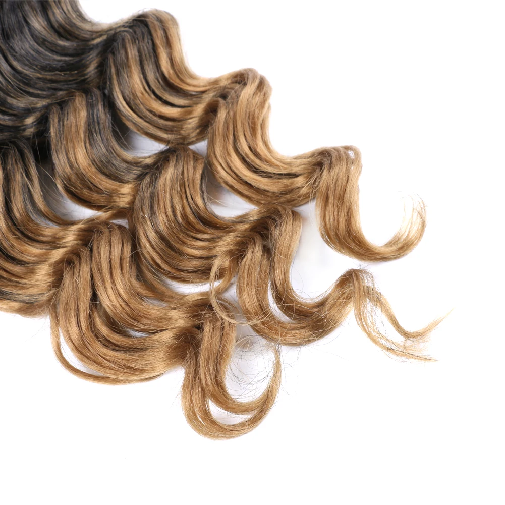 كروشيه اصطناعي تجديل الشعر للنساء الحرارية الكروشيه الشعر موجة عميقة تجديل الشعر أومبير اللون ألياف مقاومة للحرارة الشعر