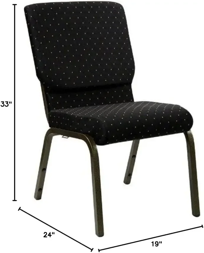 4 Pack HERCULES Series 18.5''W Stacking Church Chair in Black Dot Patterned Fabric - Gold Vein Frame