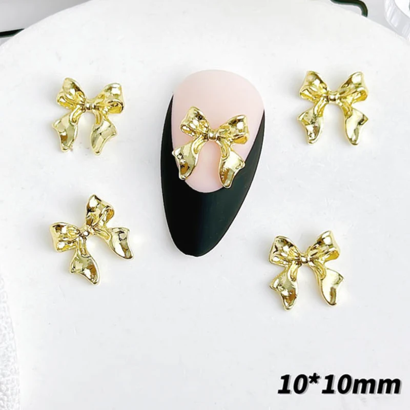 10 Stück Legierung Schleife Nägel Kunst Charms Dekorationen 3D Luxus Metall Silber Gold Bögen geformt Schmuck DIY Maniküre Designs Zubehör – Detail 4