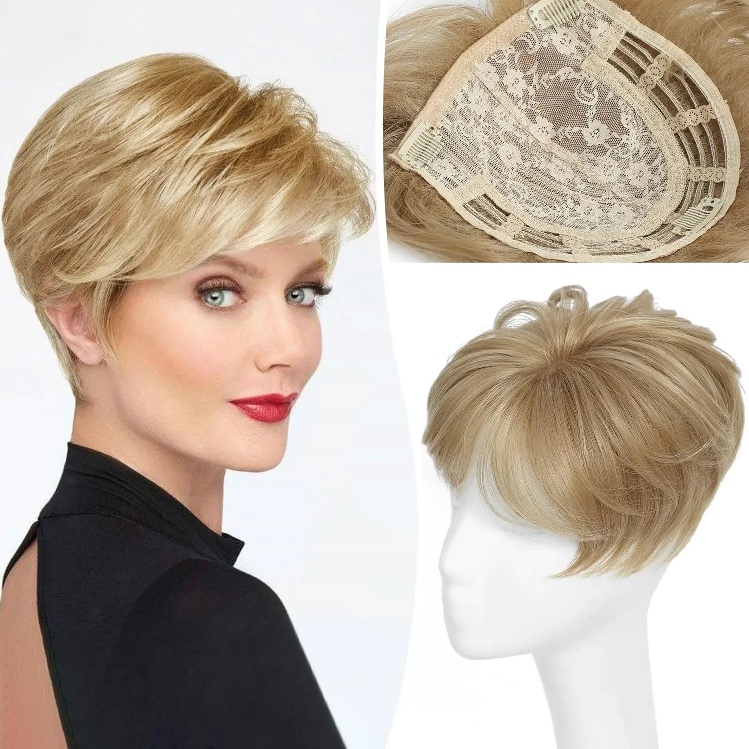 Extensiones de Cabello Corto para Mujer, Onduladas y Voluminosas, con Clip, de Cabello Sintético Natural, para Cubrir la Pérdida de Cabello y el Cabello Fino