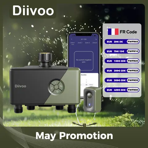 Diivoo Garden WiFi 워터 타이머 4 구역 자동 관개 타이머 급수 시스템 컨트롤러 (비 지연 수동 급수 포함)