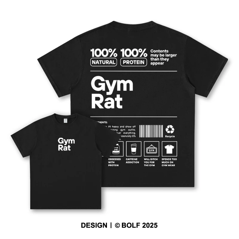 GYM Grafik 100 % Baumwolle, übergroß, großes Muster, doppelseitig, klassisches Kurzarm-T-Shirt für Männer und Frauen, Sportbekleidung, Tops, T-Shirts