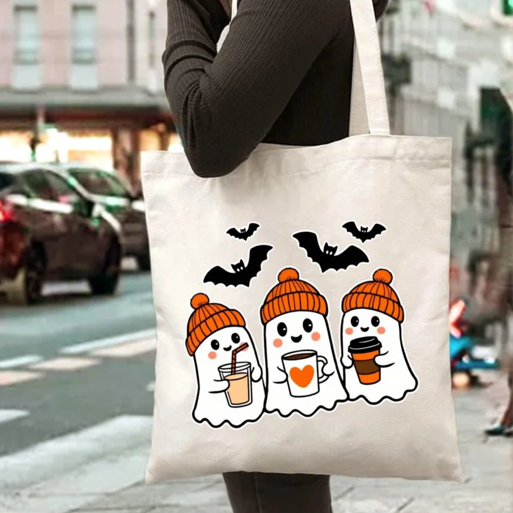 Tote Bag - Beige Reusable Bag Suitable for &, Machine Washable Casual Shopper for Halloween Party Women's Handbags