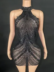 High end luxury performance Dresses Backless Crystal Sequins Full Diamond Mini Bodycon Dress 2024 Elegant Party Evening