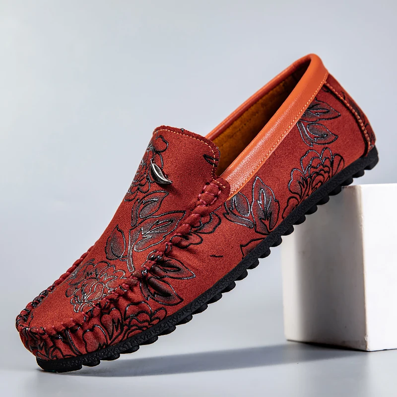 Rose Pattern Pluse Size 45 46 Penny Loafers Men Casual Shoes Man Moccasins Slip On Men's Flats Fashion Male Driving Shoes 2025