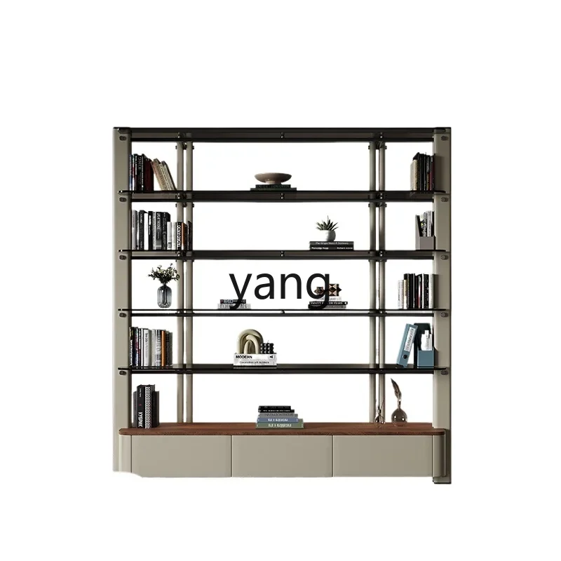 XYY minimalist light luxury bookshelf high-end custom leather veneer solid wood display stand