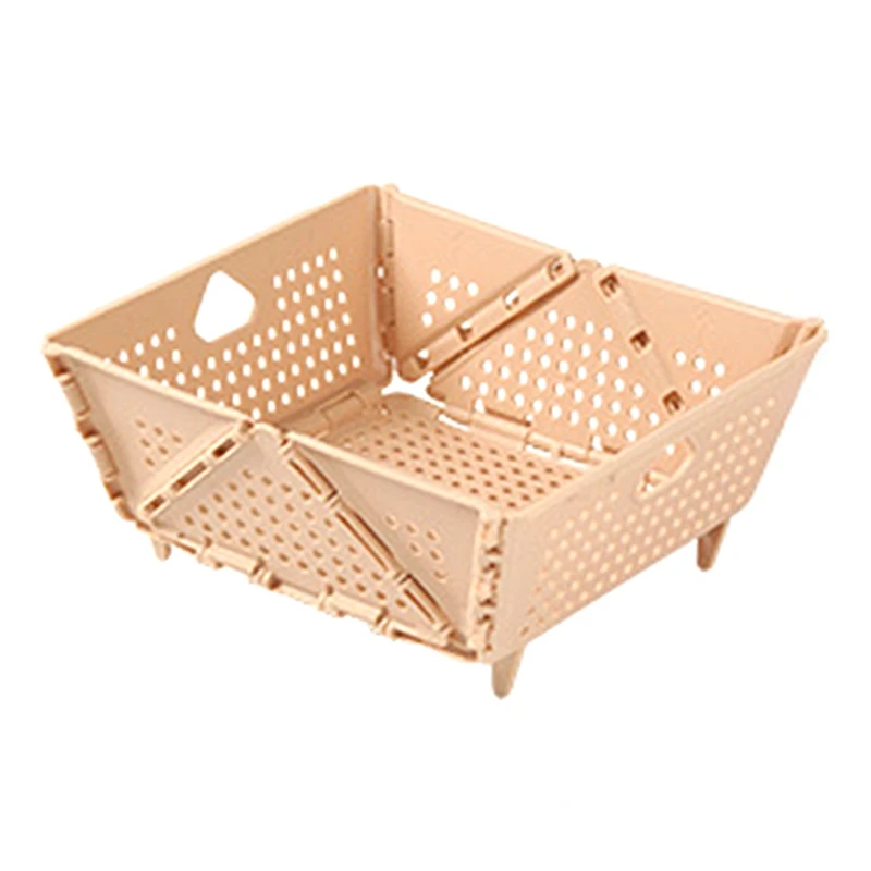 Plastic Collapsible Colander - Foldable Drain Basket With Resting Feet - Kitchen Food Strainer - Space-Saving Durable Apricot