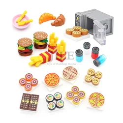 Cidade mini comida blocos de construção hambúrguer pizza batatas fritas bolo sobremesa biscoitos de chocolate moc tijolos plástico montar parte figuras brinquedo