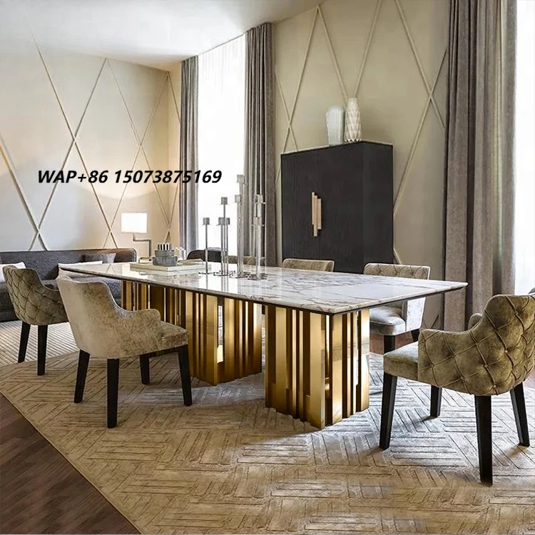 Luxury Modern Dinning Table and Chair Set Custom Made Marble Top Dining Room Furniture 6 8 12 Seater Dining Table Set