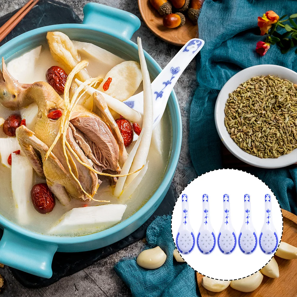 

8Pcs Chinese Style Ceramic Soup Spoons Practical Multi-Function Dinner Spoons for Porridge Dessert and Soup Spoon