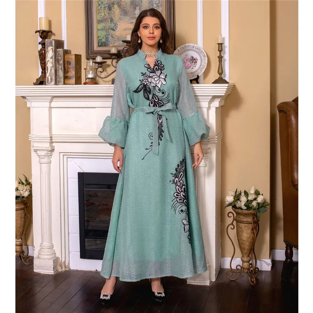 Abayas For Women Luxury Sequins Embroidery Party Dresses Moroccan Caftan Turkey Arabic Jalabiya Islam Ethnic Abaya Party Ramadan