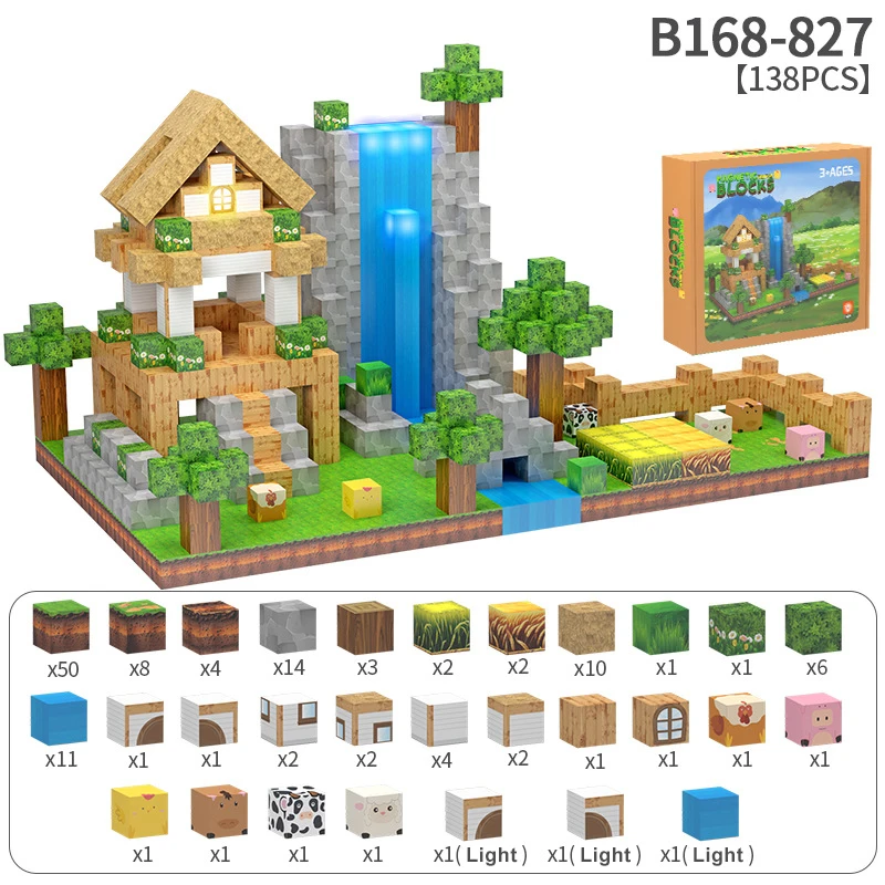 Magnetische bouwstenen Farm Series Kit met lichtbouw Mijn Magneetblokjes Bakstenen DIY STEM Educatief speelgoed voor kinderen Verjaardagscadeau
