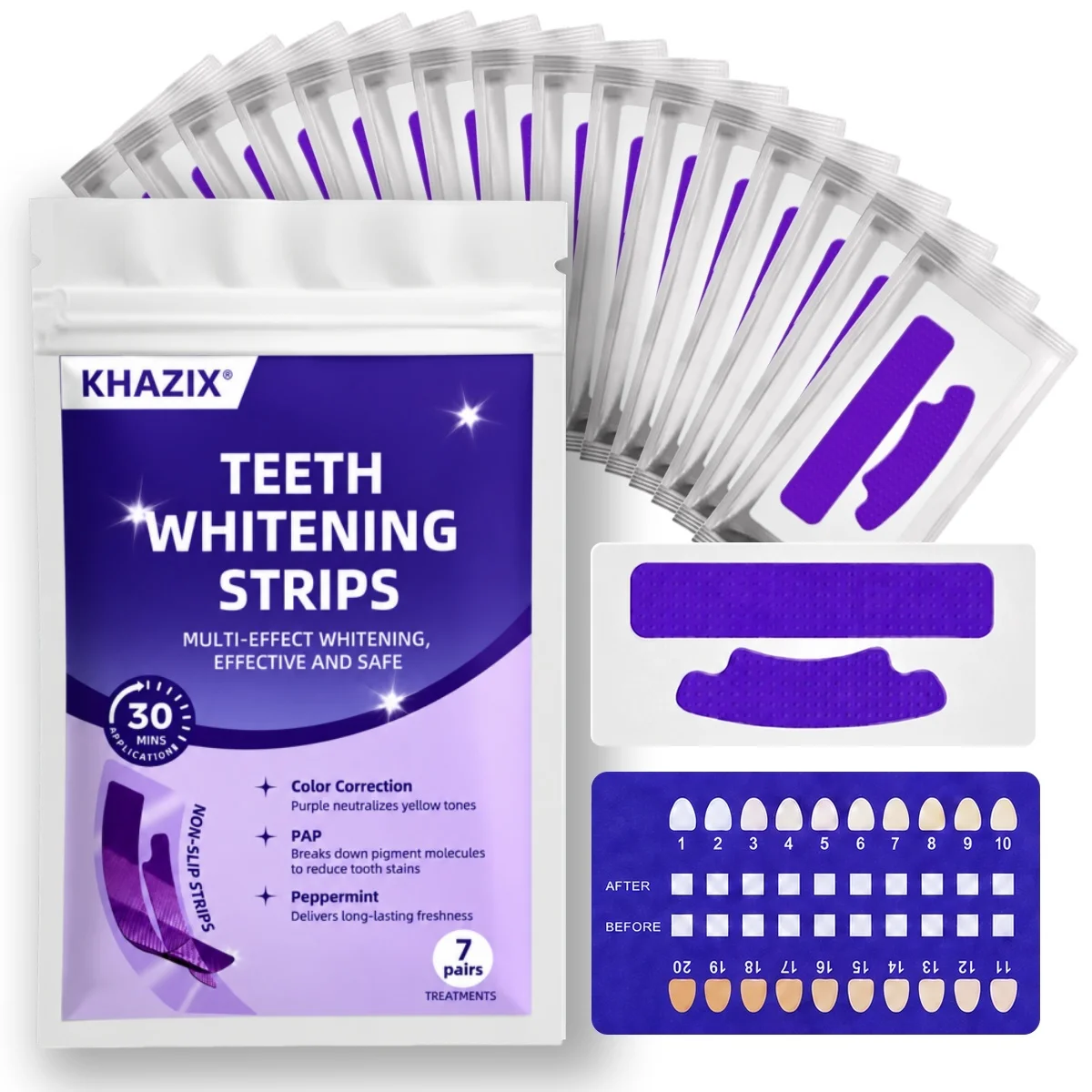 1/7 Pairs Teeth Whitening Strips for Whiter-Looking Smile, Flexible Tooth Strips Easy to Apply for Daily Cosmetic Care