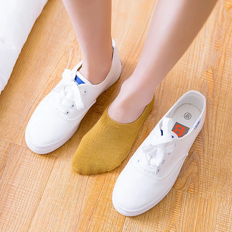 Solid Color Cotton Socks Silicone Non-slip Shallow Mouth Short Boat Socks New Socks for Women Spring and Summer Invisible Ladies