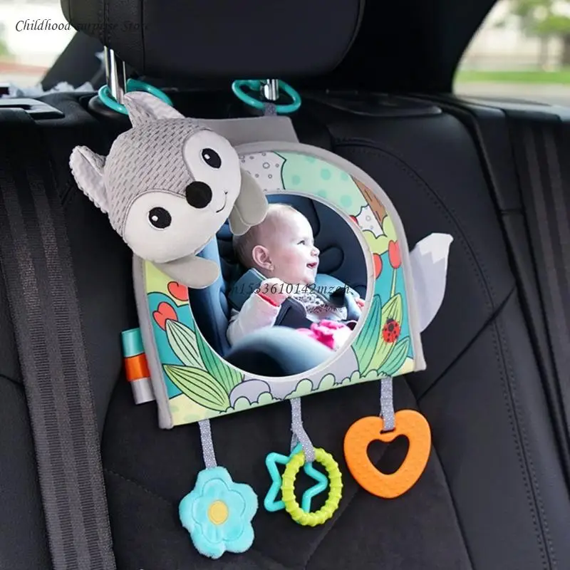 Cermin Sandaran Kepala untuk Menghadap Belakang Bayi Kereta Dorong Bayi Mainan Gantung Mainan Kerincingan Teether Wajah