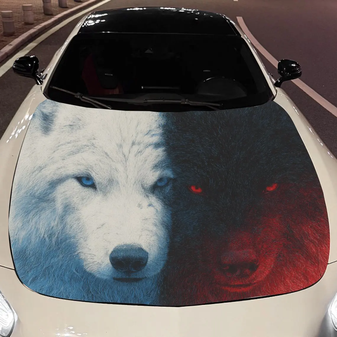 Car Decals Two - Toned Wolf (White and Red) with Contrasting Eye Colors Car Hood Sticker, Waterproof Self - Adhesive Vinyl Graph