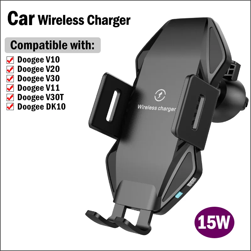 15W Fast Car Wireless Charging Stand for Doogee DK10 V11 V10 V20 V30 V30T Rugged Phone Holder Touch Induction Car-Charger