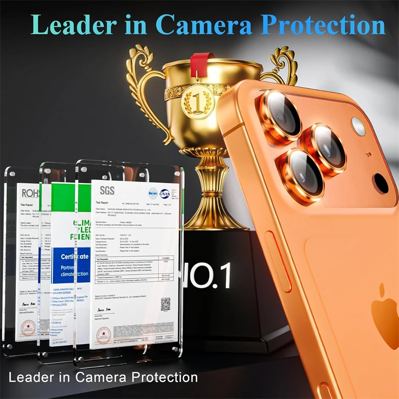 Protetor de Lente de Câmera de Vidro Metálico Laranja para iPhone 17 Air 16 15 14 13 Pro Max Plus 17Air 16Pro 17Pro i17 Capa Ring Ziai para iPhones