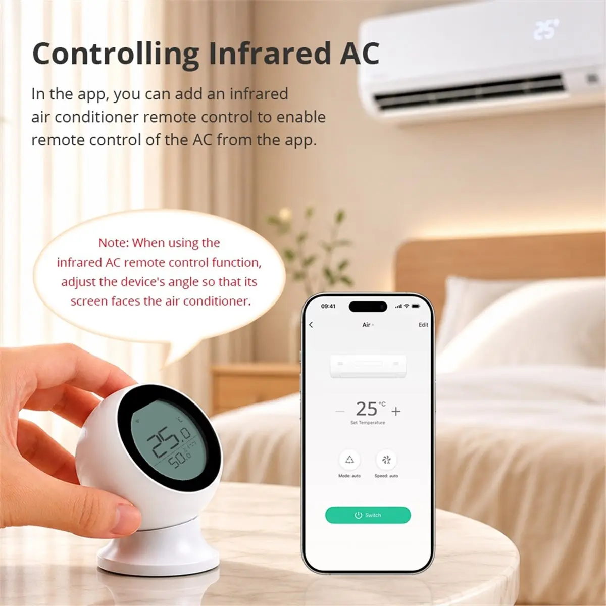 Matter WiFi IR Thermostat with T&H Sensor Smart Infrared Remote for Air Conditioner Work with Tuya Share to