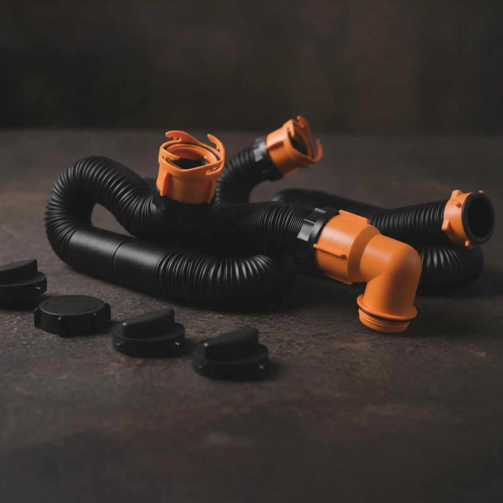 RV Wastewater Drain Hose Extension with Orange Connectors for Motorhome Sewage Tank and Camping Use