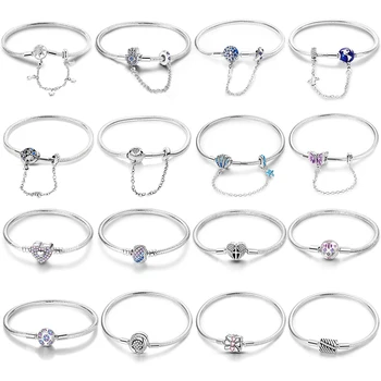 925 스털링 실버 팔찌, 달 비행기 글로브 지르콘 팔찌, DIY 매력 비즈 착용, 고급 보석 선물, 17-20cm 별 