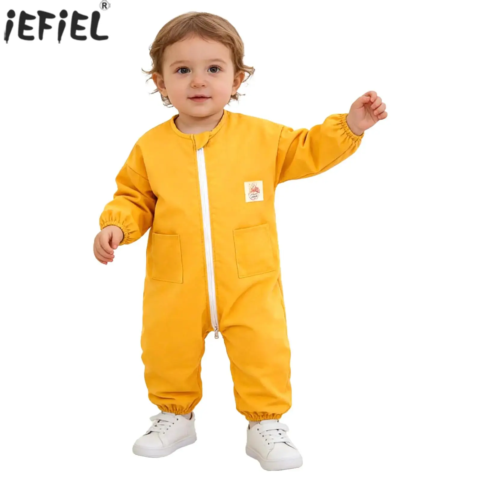 Baby Boys Girls Painting Romper Long Sleeve Zipper Jumpsuit Full-body Coverall with Pockets Infant Feeding Drawing Playsuit