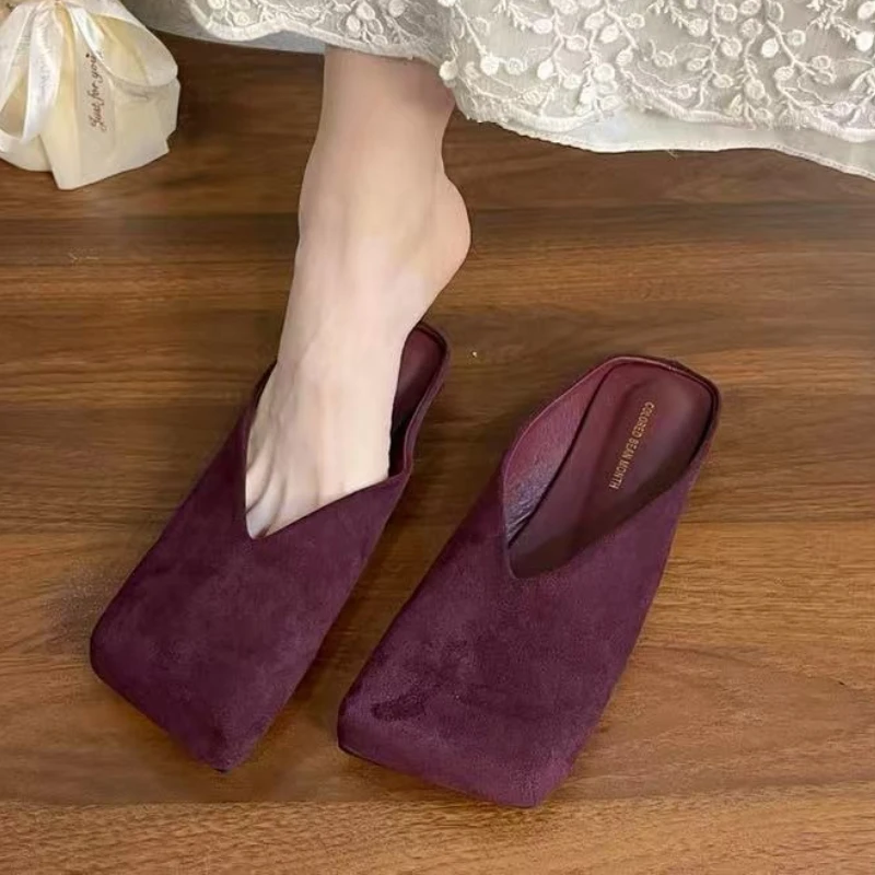 

Square Toe Mules Shoes Women Flats Slippers Casual New Sandals Elegant Trend 2025 Summer Shoes Slingback Woman Flip Flops Mujer