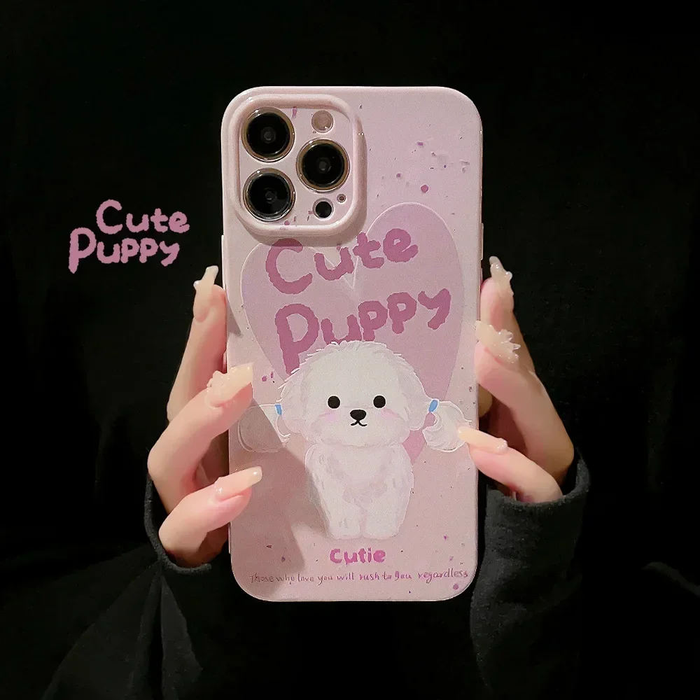 Cute Poodle puppy cartoon dog art Phone Case For iPhone 16 15 14 13 12 11 Pro Max 14 16 Plus Case Funny Sweet shockproof Cover