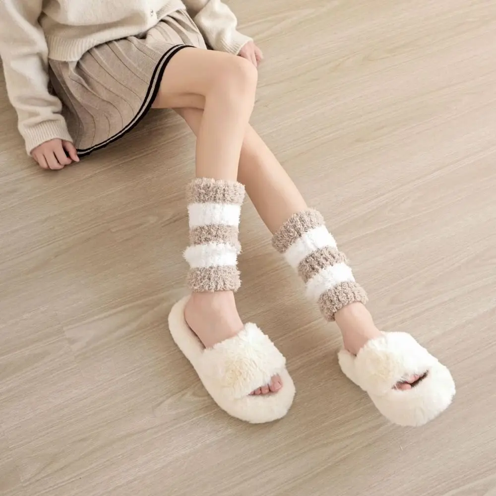 

Creative Thicken Warm Short Tube Sock Cover Stripe Simple Coral Fleece Stockings Hosiery Leg Warmers Winter Foot warmer Winter