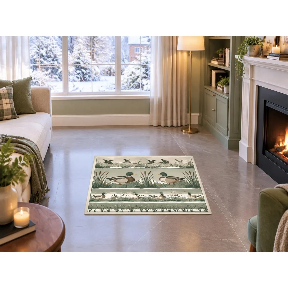 VIKAMA British Sage Cream Mallard Reeds Flannel Door Mat, Memory Foam Anti-Slip Mat, UK Home Decor for Snug, Landing, Pantry