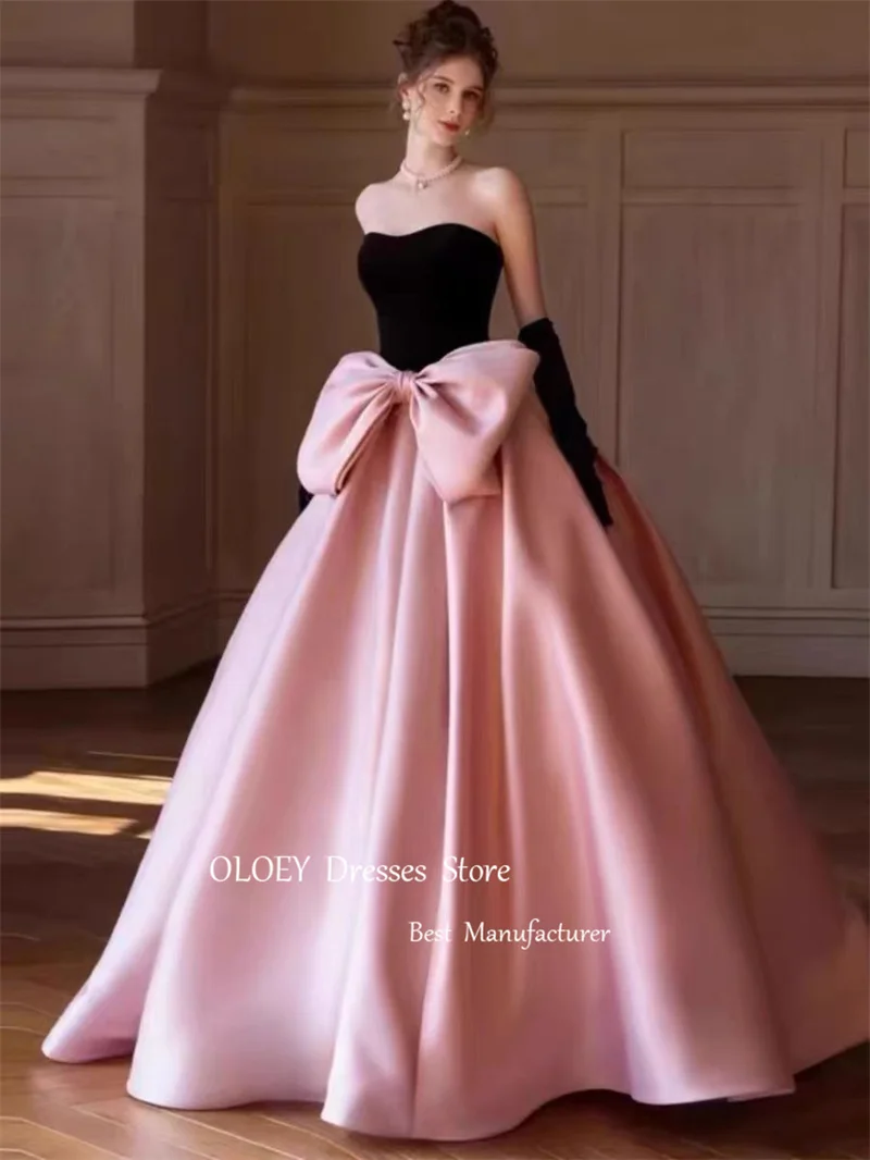 

OLOEY Princess Black And Pink Evening Dresses Wedding Party Dress Sweetheart Bow Back Gloves Formal Gowns Photoshoot