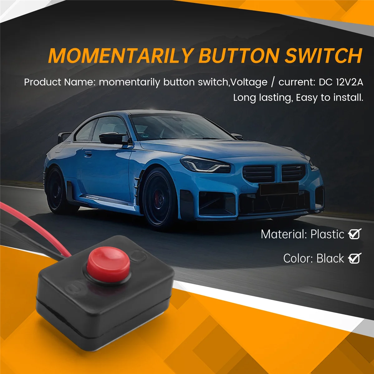 DC 12V2A Adhesive base push button momentarily action wired switch for automobilesJAS