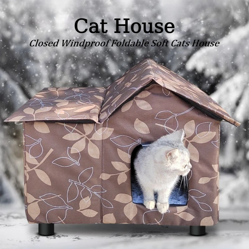 Waterproof Cat House Outdoor Rainproof Cat Bed Closed Windproof Foldable Soft Cats House Insulation Moisture-proof Pet Houses