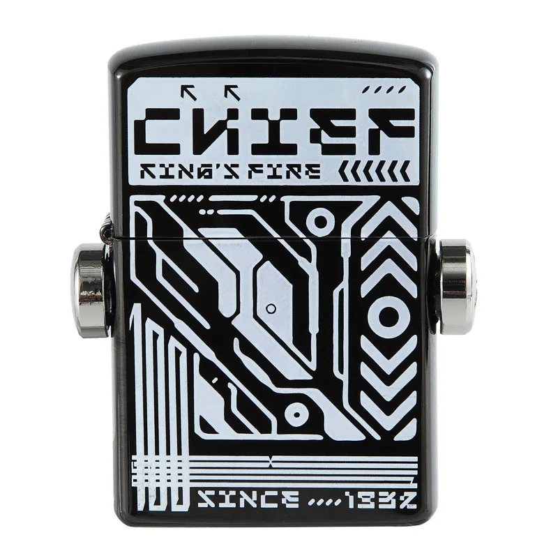 CHIEF Kerosene Lighter White Bronze Retro Creative Rotating Mechanical Pressure Reducing Lighter Unique Fuel Lighter Gift image 5