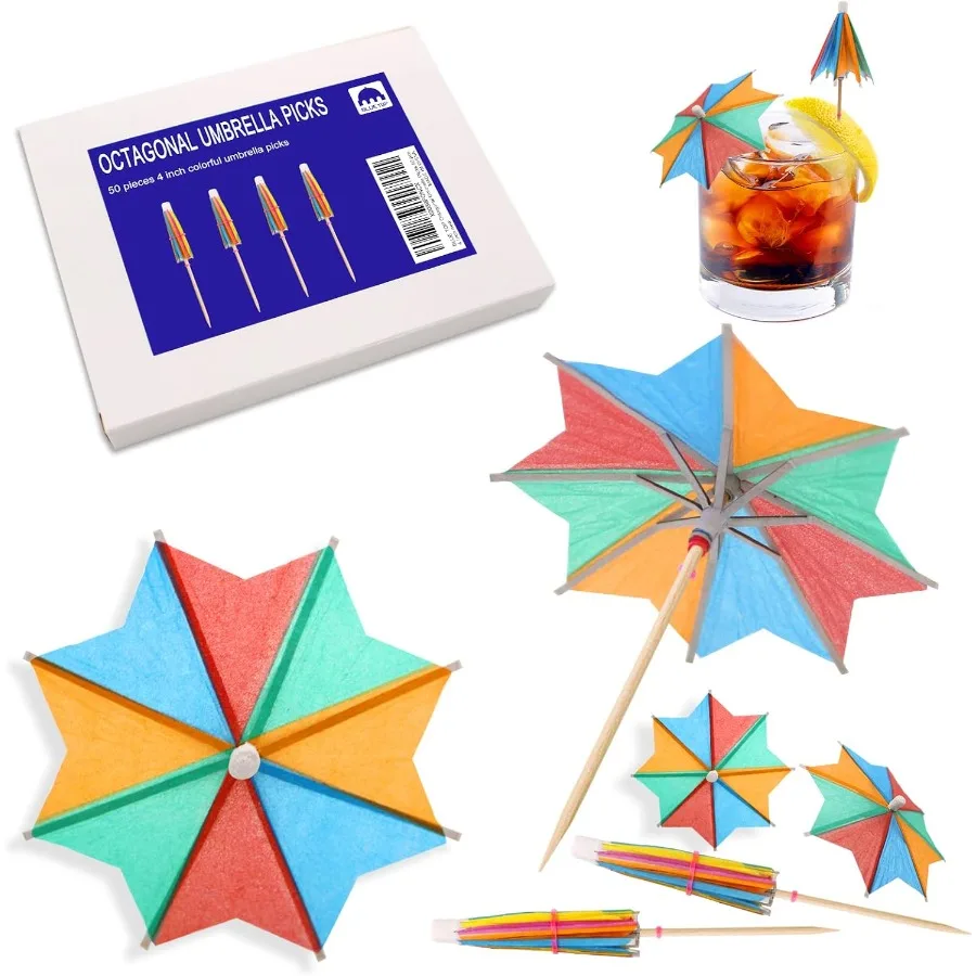 

Cocktail Umbrella Parasol Picks 4 Inch Pack 50pcsDrink Umbrella Toothpicks for DrinkandFood Decorative toothpicks for 's Day Pa
