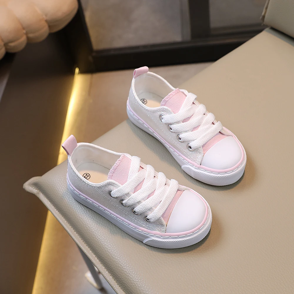 أحذية قماشية بسيطة عصرية للأطفال، مع ترتر ولامع، ونعال ناعمة، أحذية أطفال خفيفة الوزن للربيع والخريف