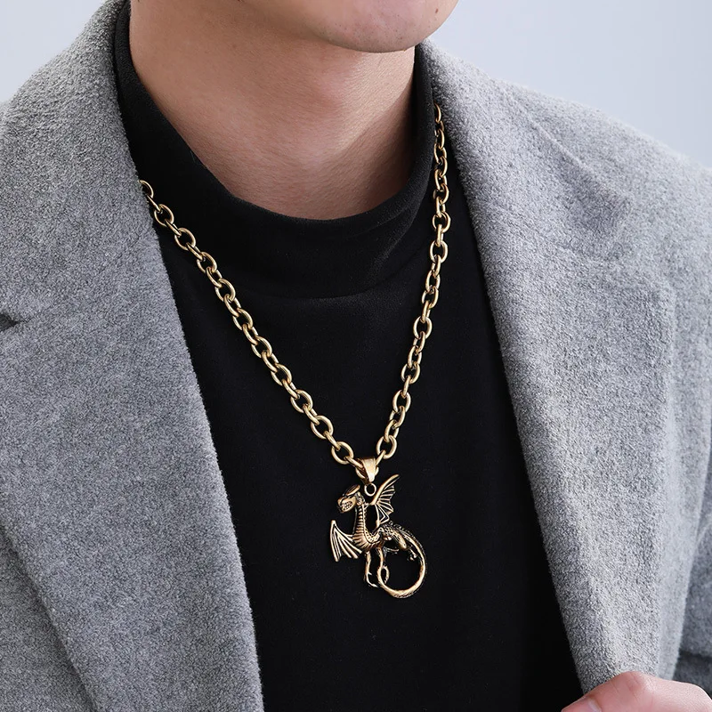 

Gothic Dragon Necklace For Men，Vintage Stainless Steel Bold Dragon Pendant, Dark Fashion Jewelry Punk Style Chain