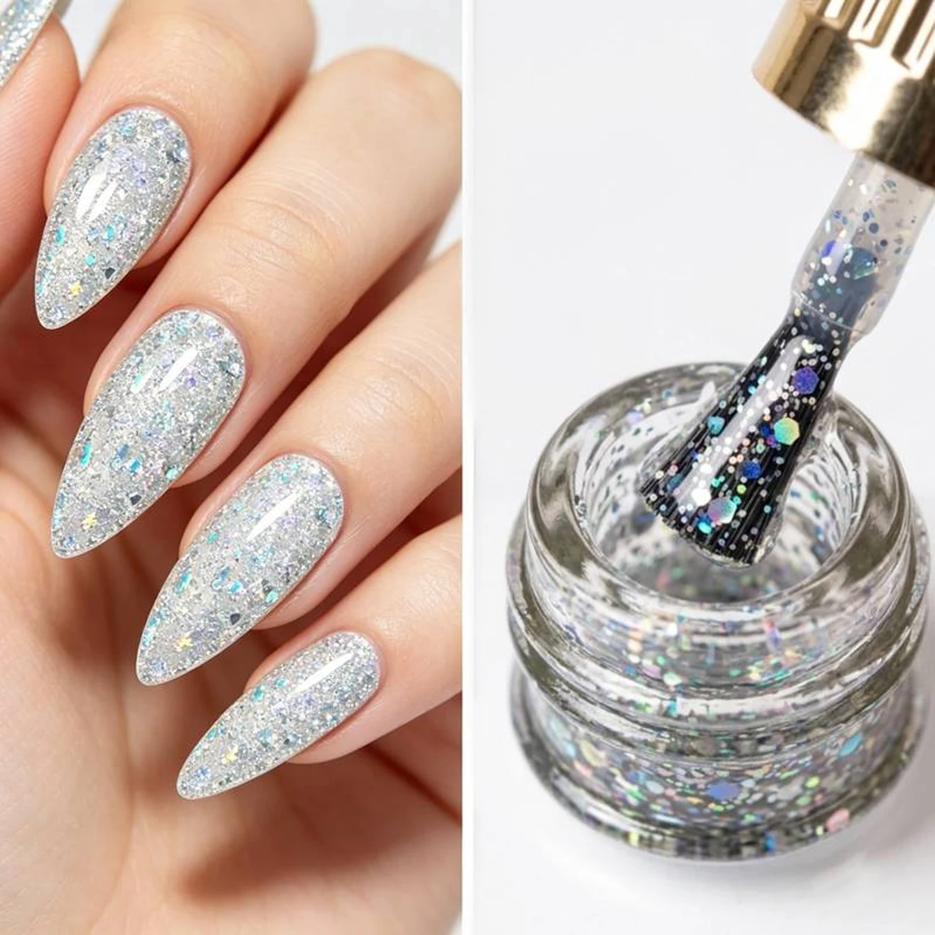 MIANEL 10ml 2026 New Holographic Silver-White Gel Nail Polish – Ultra-Shimmering Silver Glitter Cured Under LED Nail Lamp