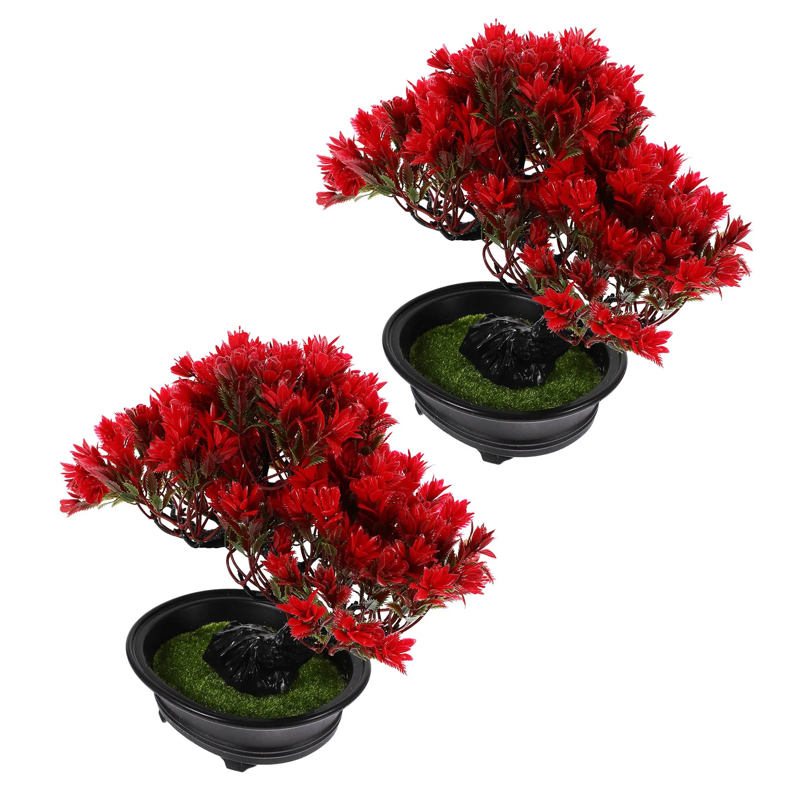 2Pcs Japanese Pine Bonsai Artificial Potted Plant Realistic Indoor Decorative Tree for Office Desk Living Room Bedroom Entryway