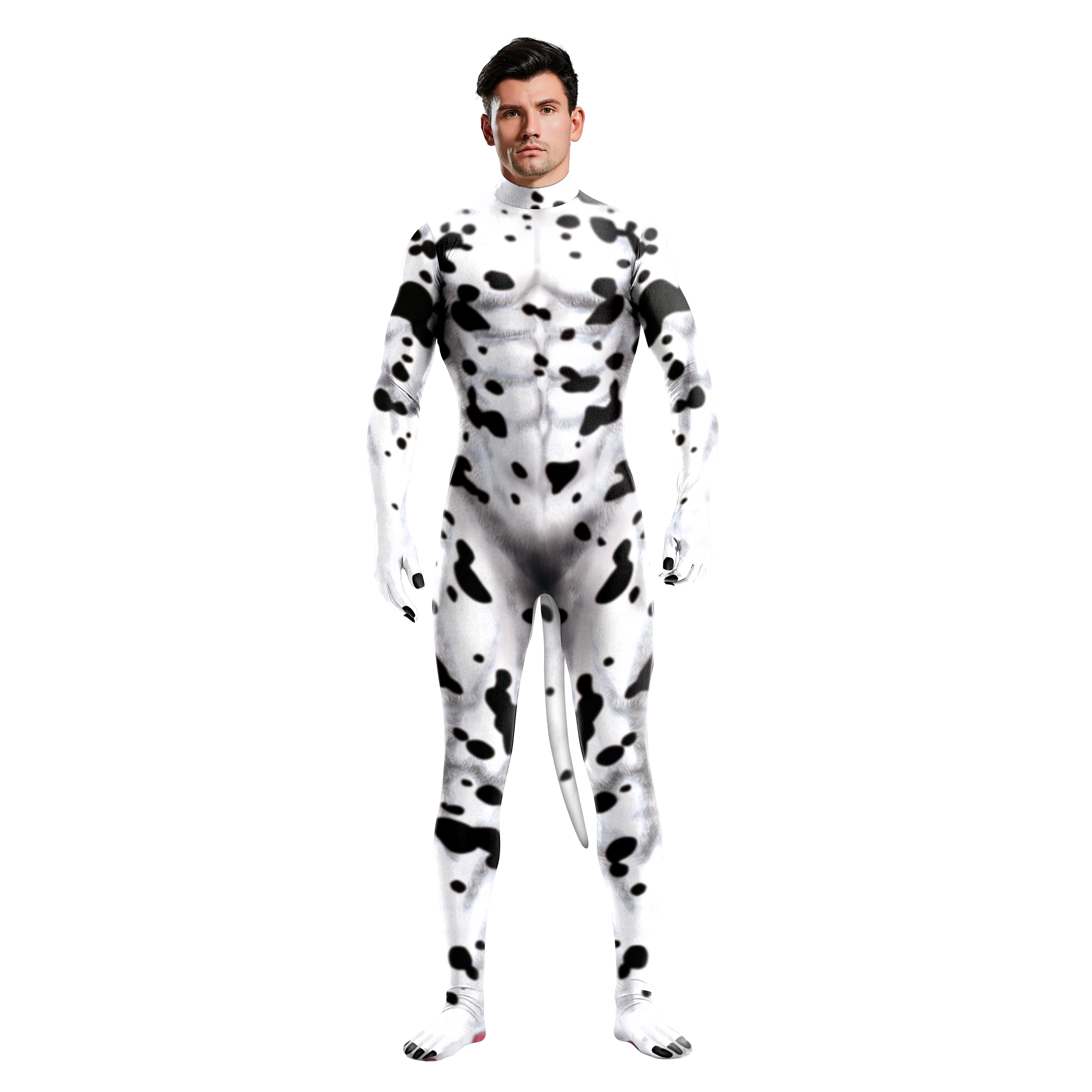 Halloween Fox Cow Animal Printing divertente body Holiday Party con coda tuta adulto Zipper manica lunga uomo Costume Cosplay