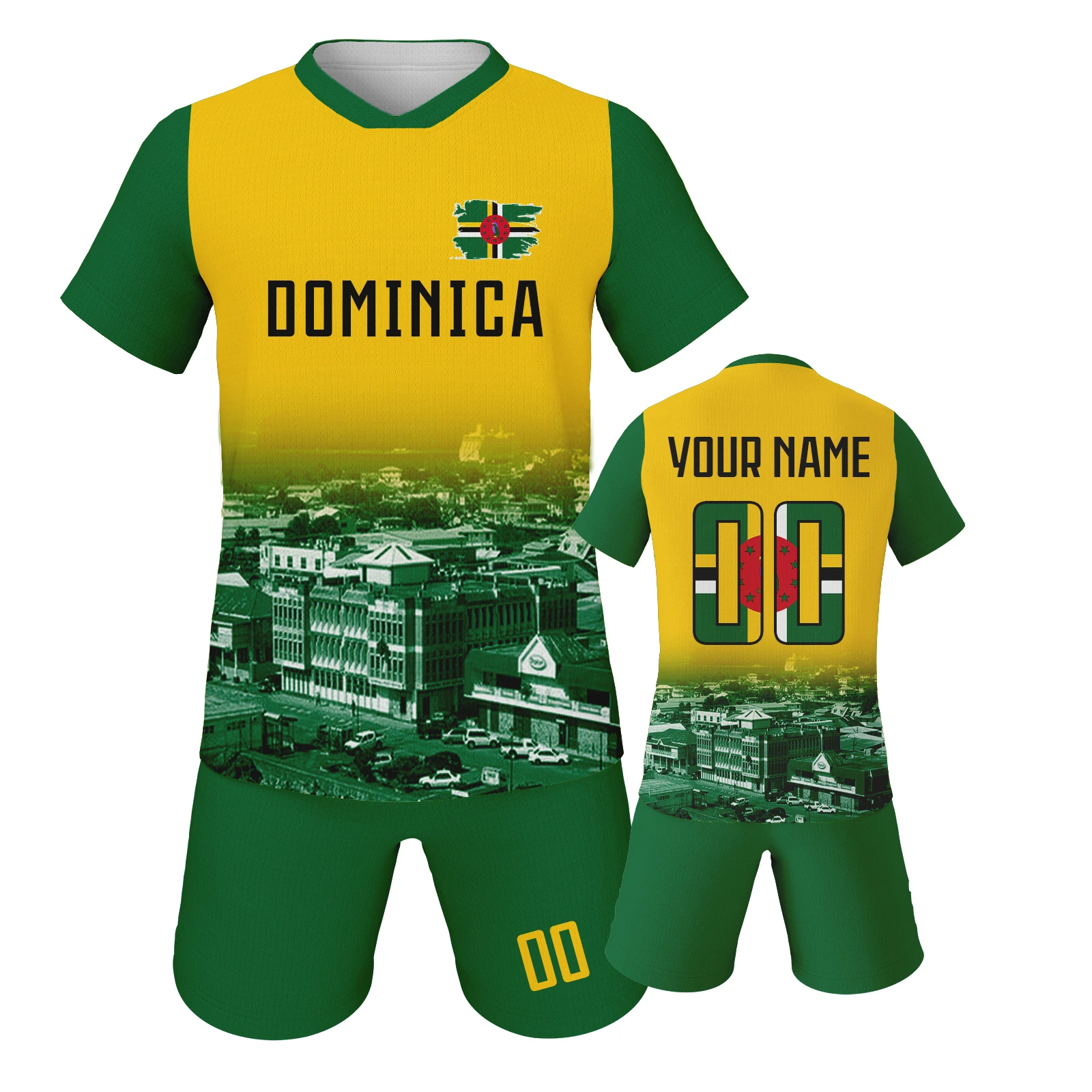 

Boys And Girls Football Shirts Shorts Customed Children's Soccer Clothes De Futbol Maillot de Dominica Kids Training Kits