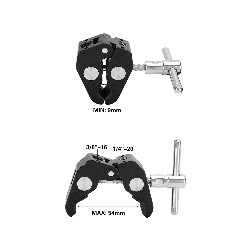 Szrig universal super crab clamp multi-purpose com ajustável 1/4 "-20 bola cabeça braço mágico montagem para lanterna led