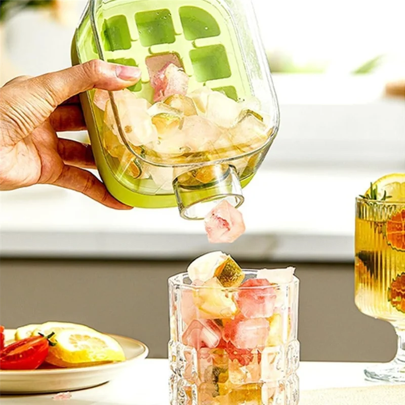 ABVS Icecube-Flasche und Wasserflasche, 2-in-1-Icecube-Tablett-Kombination mit Deckel und Behälter, leicht zu entriegeln für Gefrierschrank, 500 ml