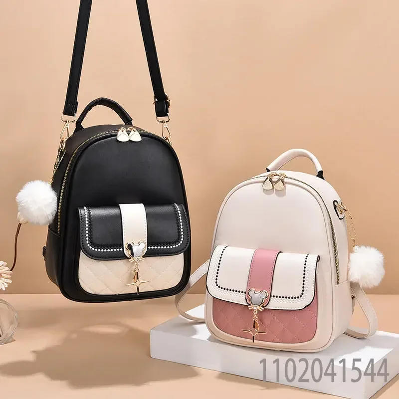Disney PU Leather Backpack for Women Girl Fashion Mickey Mouse Handbag Large Capacity School Bag Durable Luxury Designer Purse