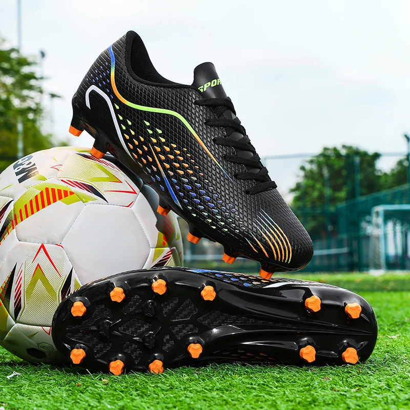 

Kids Teen Soccer Training Boots Soft Sole Non Slip Spikes Wear Resistant Breathable Lawn Outdoor Football Footwear