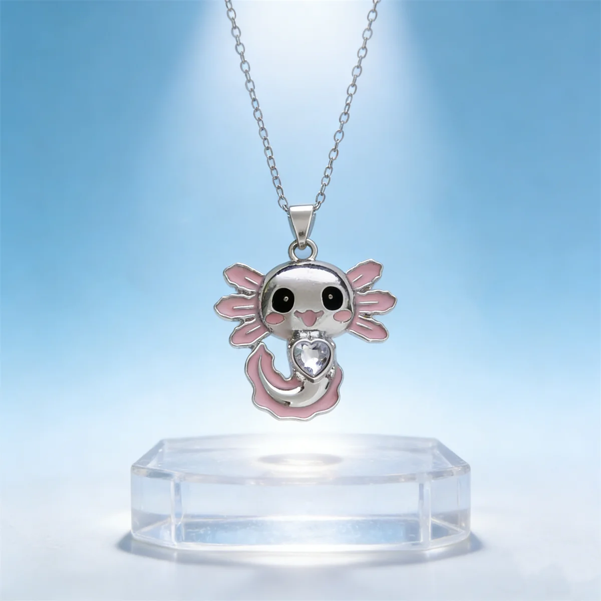 Cute Sweet Pink Smiling Axolotl Alloy Pendant Necklace for Trendy Daily Wear/Birthdays/Festival Gifts/Fantasy Lover Gift
