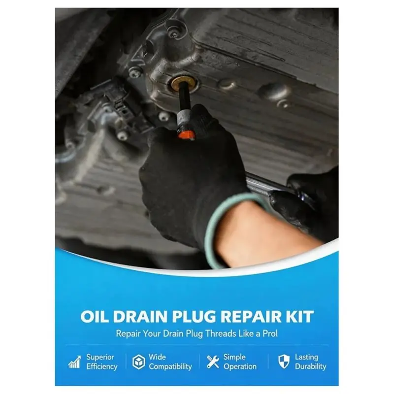 AB34-Oil Drain Pan Thread Repair Tool Kit - M15 X 1.5MM Oil Pan Drain Plug Stripped Thread Fixer Set